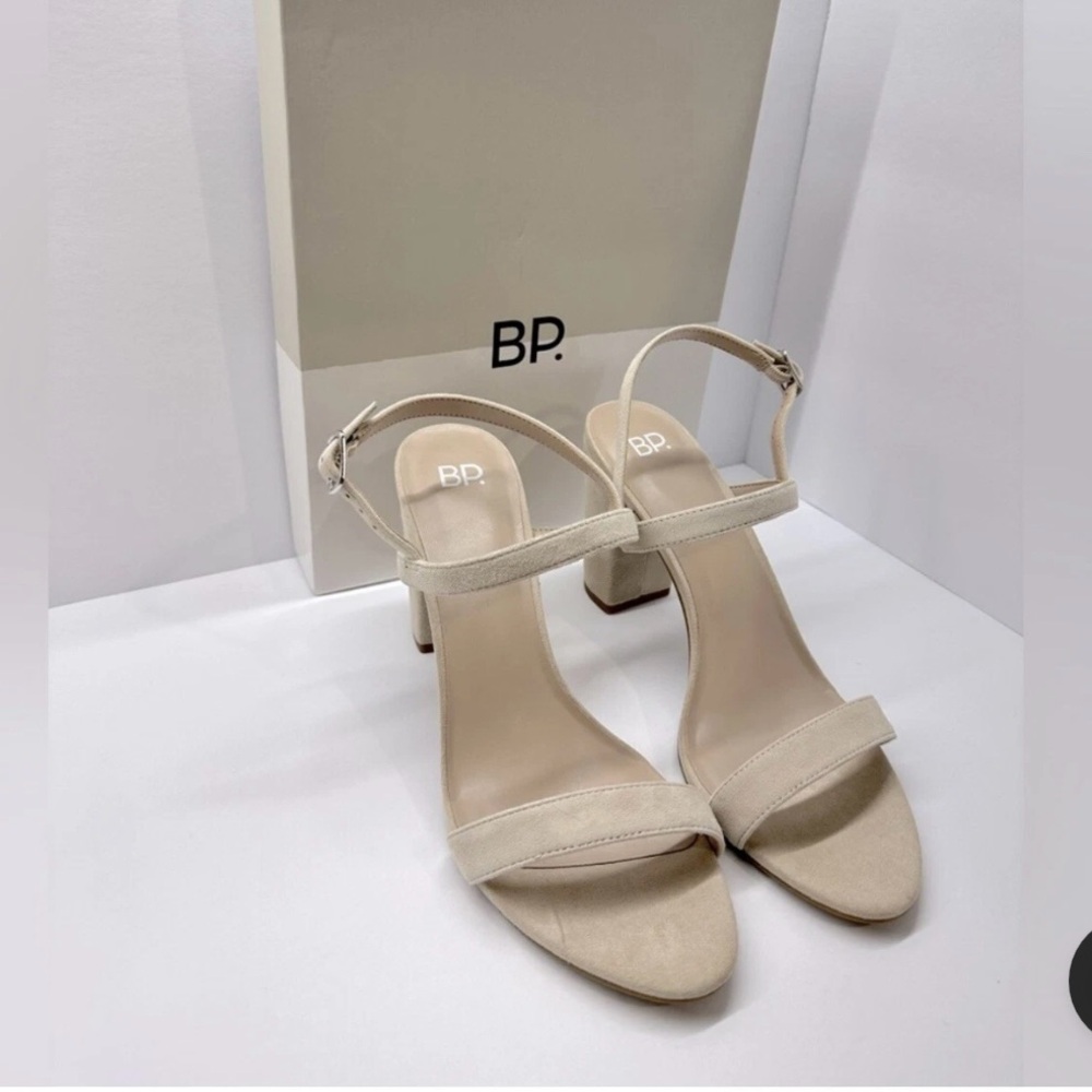 BP Women's Beige Block Heel Sandals